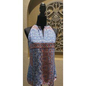 St. Tropez Sleeveless Blue & Orange Halter Neck Paisley Print Women's Top